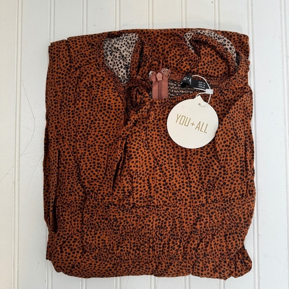 NWT You + All Brown Geo Midi Dress Short Sleeve Ruched Bust US 14 - Picture 4 of 11